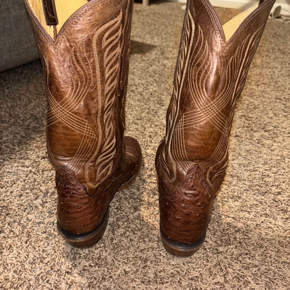 Brown Tony Lama Mccandles 13” Full Quill Ostrich Men’s Cowboy Boots Size 8.5D - Picture 3 of 8